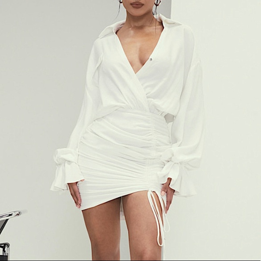 'ITS A WRAP'
White Draped Shirt Dress